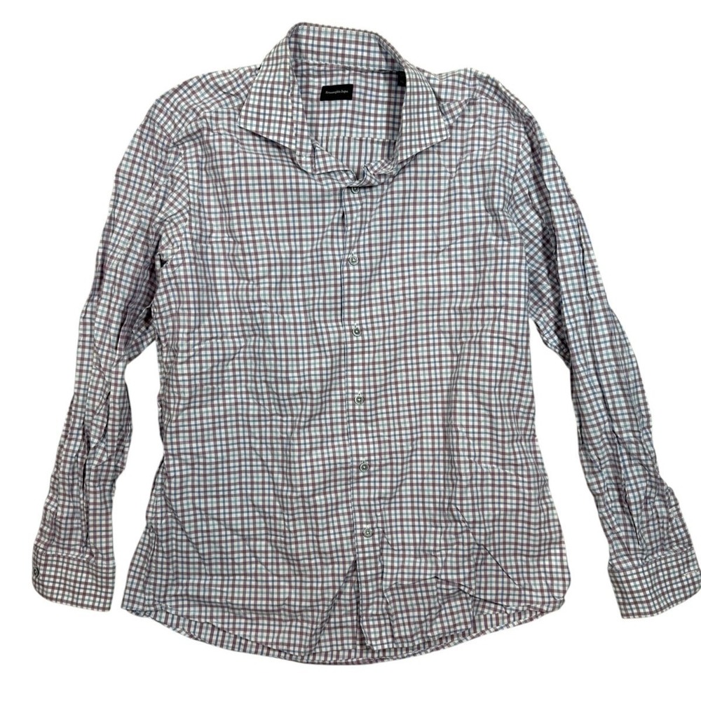 Ermenegildo Zegna Men's Plaid Button Up Shirt Size XL Long Sleeve Blue Purple